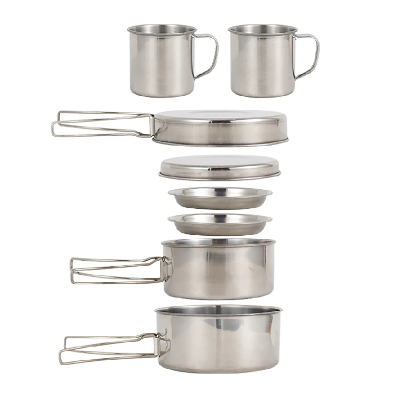 Camping Cooking Plate - 8-częściowy zestaw naczyń kempingowych ze stali