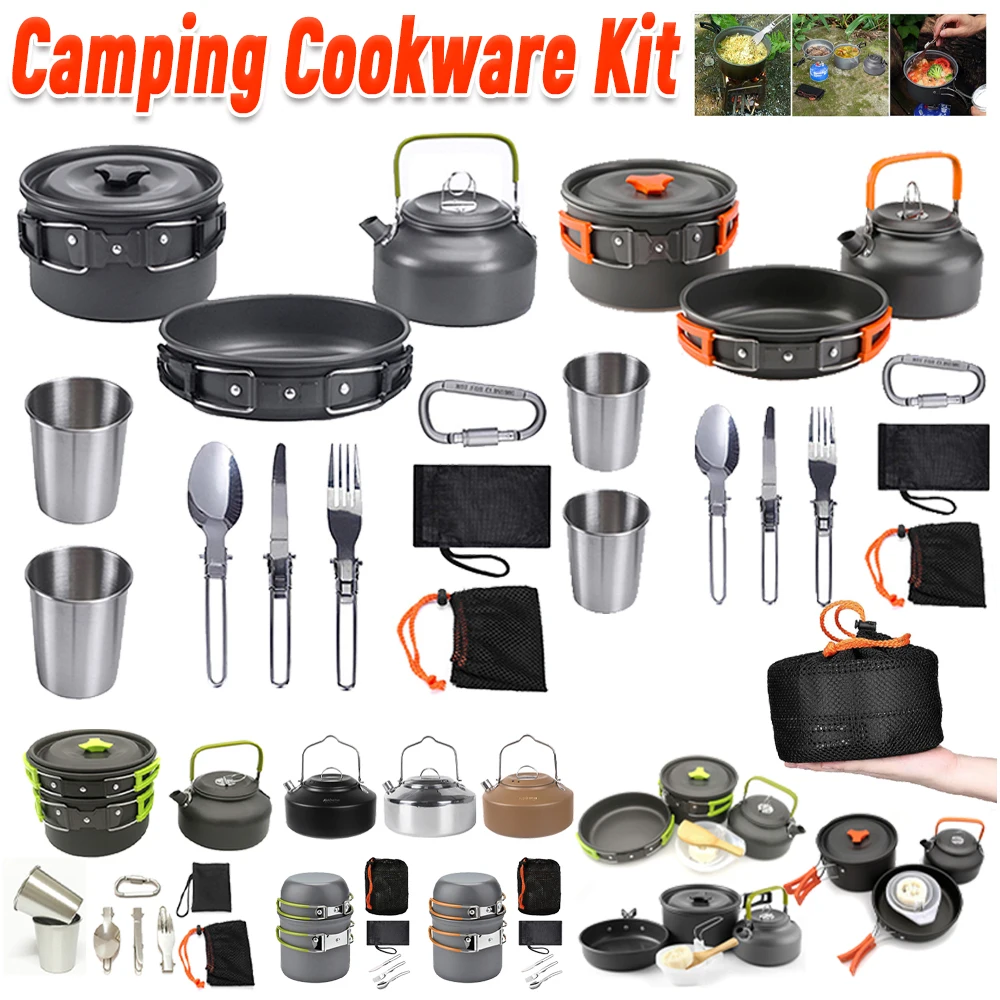 Camping Cooking Sets - Zestaw naczyń kempingowych Czajnik Garnek Patelnia